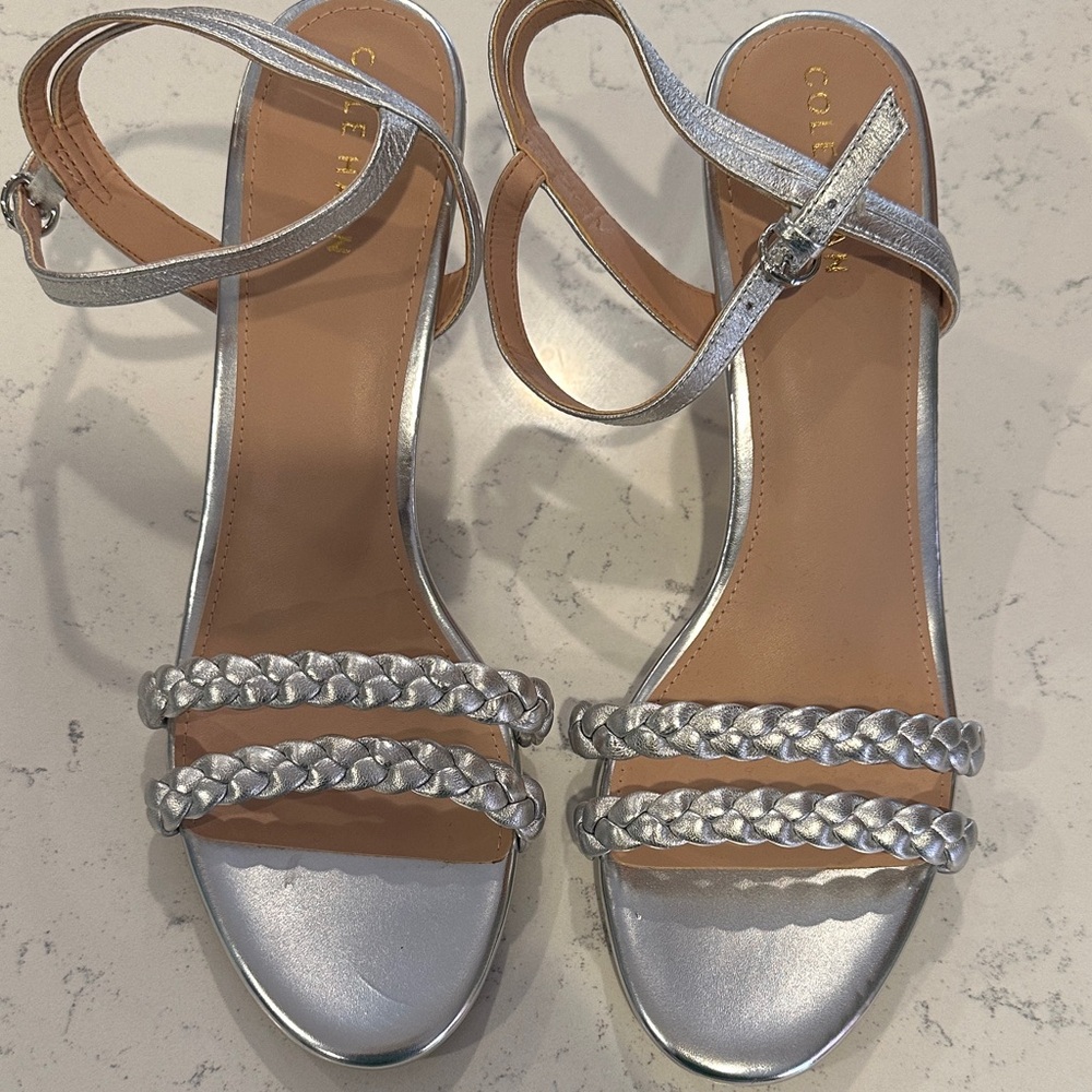 Cole Haan Metallic Silver Braided Sandals